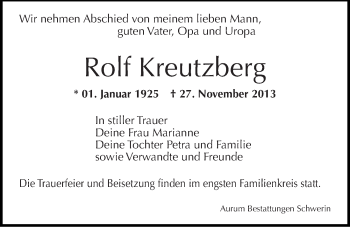 Traueranzeige von Rolf Kreutzberg von Mitteldeutsche Zeitung Dessau-Roßlau