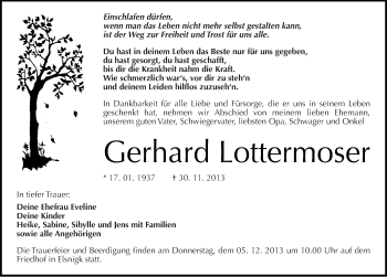 Traueranzeige von Gerhard Lottermoser von Mitteldeutsche Zeitung Köthen