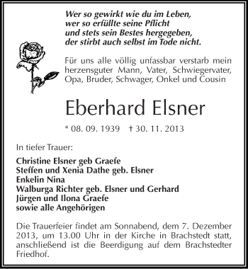 Traueranzeige von Eberhard Elsner von Mitteldeutsche Zeitung Halle/Saalkreis