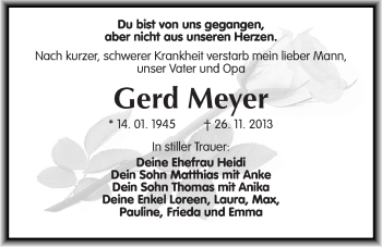 Traueranzeige von Gerd Meyer von Mitteldeutsche Zeitung Halle/Saalkreis