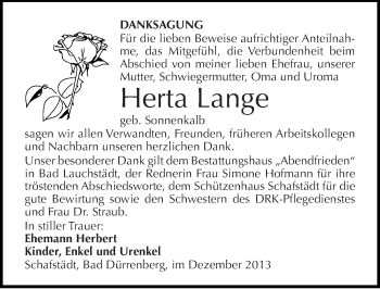 Traueranzeige von Herta Lange von Mitteldeutsche Zeitung Merseburg/Querfurt