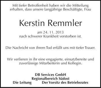 Traueranzeige von Kerstin Remmler von Mitteldeutsche Zeitung Halle/Saalkreis