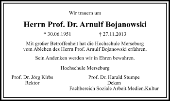 Traueranzeige von Arnulf Bojanowski von Mitteldeutsche Zeitung