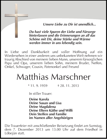 Traueranzeige von Matthias Marschner von Mitteldeutsche Zeitung Halle/Saalkreis