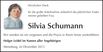 Traueranzeige von Silvia Schumann von Mitteldeutsche Zeitung Merseburg/Querfurt