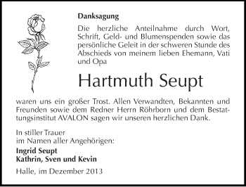 Traueranzeige von Hartmuth Seupt von Mitteldeutsche Zeitung Halle/Saalkreis