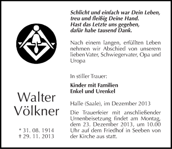Traueranzeige von Walter Völkner von Mitteldeutsche Zeitung Halle/Saalkreis