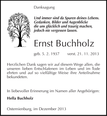 Traueranzeige von Ernst Buchholz von Mitteldeutsche Zeitung Köthen