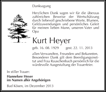 Traueranzeige von Kurt Heyer von Mitteldeutsche Zeitung Naumburg/Nebra
