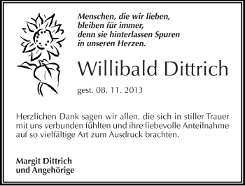 Traueranzeige von Willibald Dittrich von Mitteldeutsche Zeitung Halle/Saalkreis