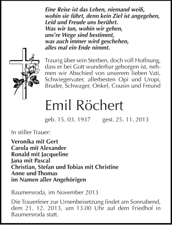 Traueranzeige von Emil Röchert von Mitteldeutsche Zeitung Merseburg/Querfurt