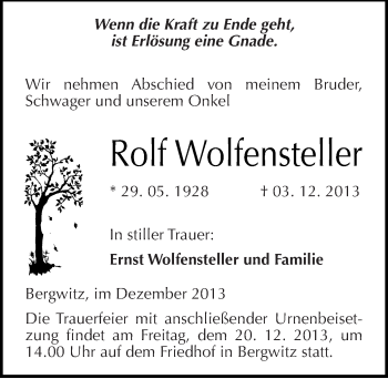 Traueranzeige von Rolf Wolfensteller von Mitteldeutsche Zeitung Wittenberg