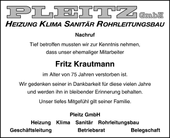 Traueranzeige von Fritz Krautmann von Mitteldeutsche Zeitung Naumburg/Nebra