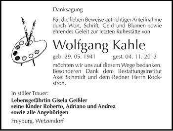 Traueranzeige von Wolfgang Kahle von Mitteldeutsche Zeitung Naumburg/Nebra