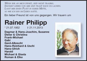 Traueranzeige von Rainer Philipp von Mitteldeutsche Zeitung Halle/Saalkreis