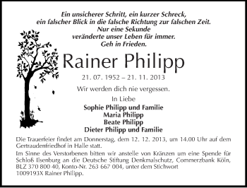Traueranzeige von Rainer Philipp von Mitteldeutsche Zeitung Halle/Saalkreis