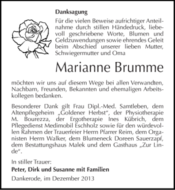 Traueranzeige von Marianne Brumme von Mitteldeutsche Zeitung Quedlinburg
