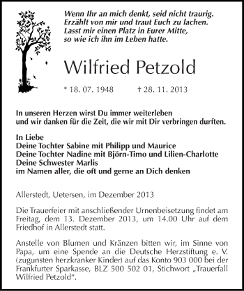Traueranzeige von Wilfried Petzold von Mitteldeutsche Zeitung Naumburg/Nebra