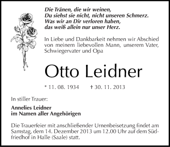 Traueranzeige von Otto Leidner von Mitteldeutsche Zeitung Halle/Saalkreis