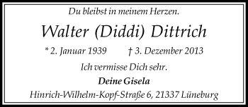 Traueranzeige von Walter Dittrich von Mitteldeutsche Zeitung Wittenberg