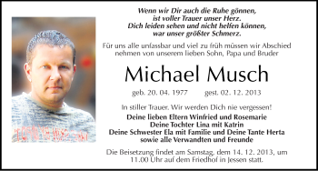 Traueranzeige von Michael Musch von Mitteldeutsche Zeitung Wittenberg
