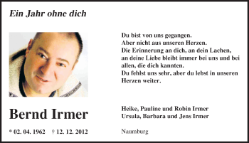 Traueranzeige von Bernd Irmer von Mitteldeutsche Zeitung Naumburg/Nebra