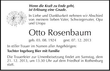 Traueranzeige von Otto Rosenbaum von Mitteldeutsche Zeitung Halle/Saalkreis