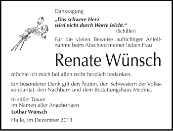 Traueranzeige von Renate Wünsch von Mitteldeutsche Zeitung Halle/Saalkreis