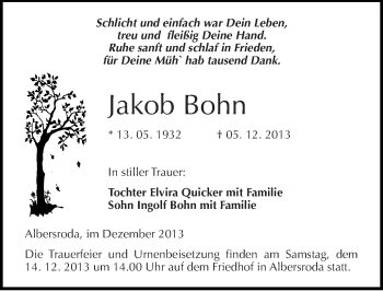 Traueranzeige von Jakob Bohn von Mitteldeutsche Zeitung