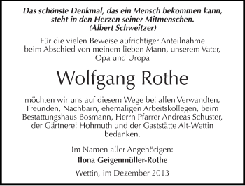 Traueranzeige von Wolfgang Rothe von Mitteldeutsche Zeitung Halle/Saalkreis