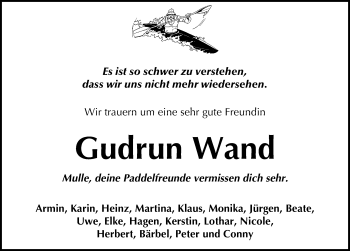 Traueranzeige von Gudrun Wand von Mitteldeutsche Zeitung Bernburg