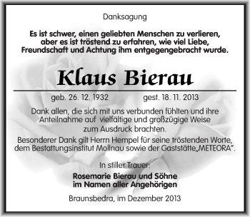 Traueranzeige von Klaus Bierau von Mitteldeutsche Zeitung Merseburg/Querfurt