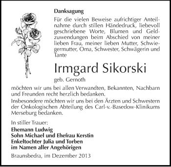 Traueranzeige von Irmgard Sikorski von Mitteldeutsche Zeitung Merseburg/Querfurt