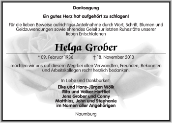 Traueranzeige von Helga Grober von Mitteldeutsche Zeitung Naumburg/Nebra