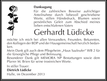 Traueranzeige von Gerhardt Lüdicke von Mitteldeutsche Zeitung Halle/Saalkreis