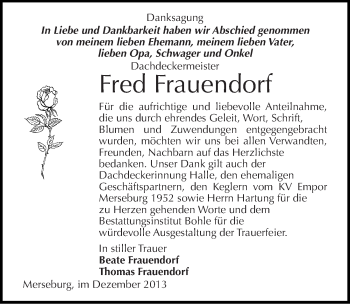 Traueranzeige von Fred Frauendorf von Mitteldeutsche Zeitung Merseburg/Querfurt