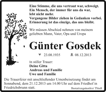 Traueranzeige von Günter Gosdek von Mitteldeutsche Zeitung Quedlinburg