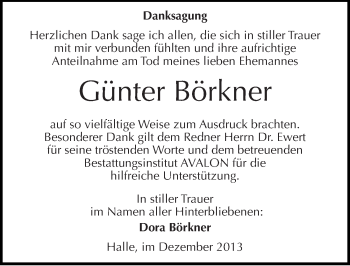 Traueranzeige von Günter Börkner von Mitteldeutsche Zeitung Halle/Saalkreis