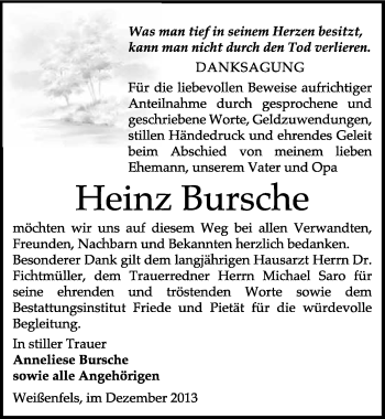 Traueranzeige von Heinz Bursche von Mitteldeutsche Zeitung Weißenfels