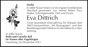 Traueranzeige von Eva Dittrich von Mitteldeutsche Zeitung Naumburg/Nebra