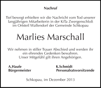 Traueranzeige von Marlies Marschall von Mitteldeutsche Zeitung Merseburg/Querfurt