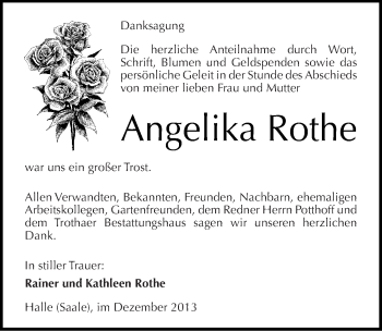 Traueranzeige von Angelika Rothe von Mitteldeutsche Zeitung Halle/Saalkreis