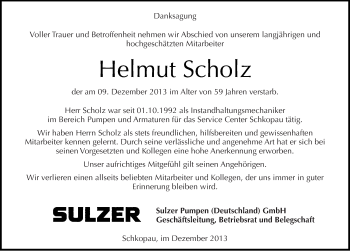 Traueranzeige von Helmut Scholz von Mitteldeutsche Zeitung