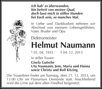 Traueranzeige von Helmut Naumann von Mitteldeutsche Zeitung Halle/Saalkreis