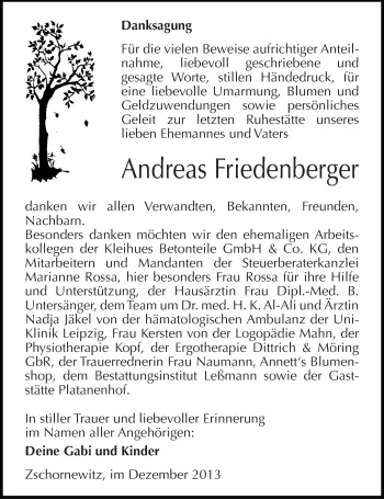 Traueranzeige von Andreas Friedenberger von Mitteldeutsche Zeitung Wittenberg