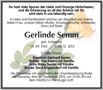 Traueranzeige von Gerlinde Semm von Mitteldeutsche Zeitung Halle/Saalkreis