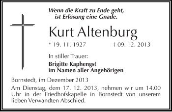 Traueranzeige von Kurt Altenburg von Mitteldeutsche Zeitung Mansfelder Land