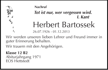Traueranzeige von Herbert Bartossek von Mitteldeutsche Zeitung Mansfelder Land