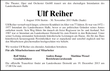 Traueranzeige von Ulf Reiher von Mitteldeutsche Zeitung Halle/Saalkreis
