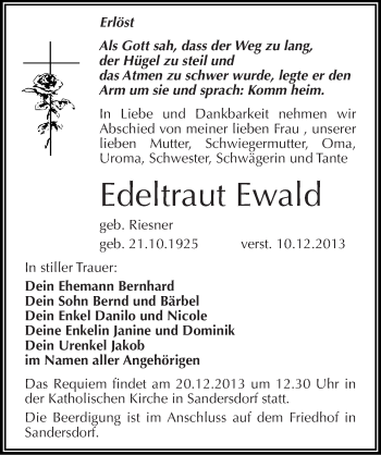 Traueranzeige von Edeltraut Ewald von Mitteldeutsche Zeitung Bitterfeld